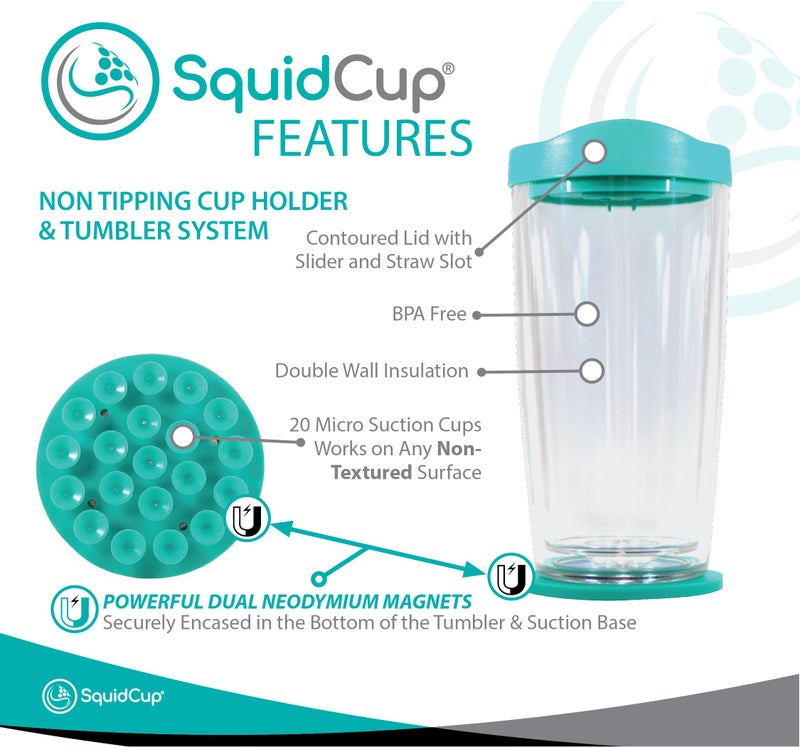 SquidCup - Non Tip Boat Cup Holder & Tumbler System, Teal, Portable, Double Wall Insulated, Magnetic & Suction for SUP's, Kayaks, RVs, ATV, Garage and More - Image 3
